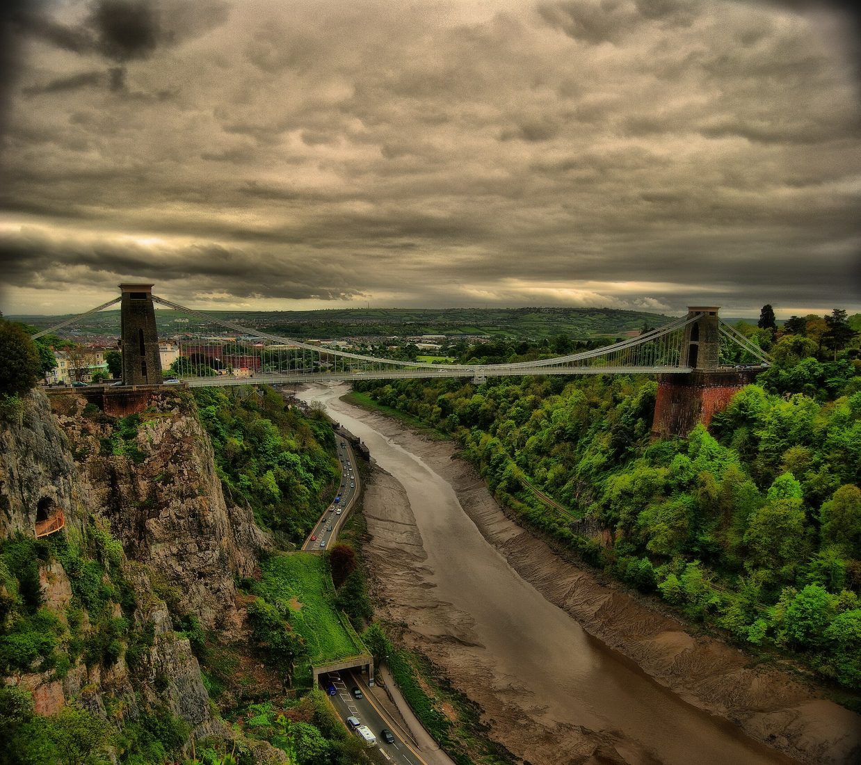 The Clifton Suspension Bridge spanning the Avon Gorge at Bristol.
