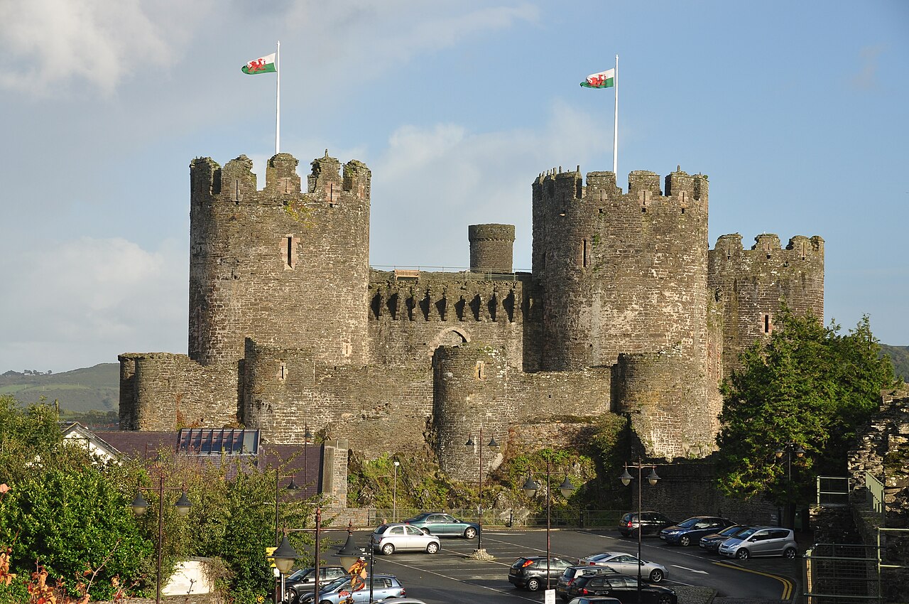 Conwy Castle’s towers and town walls beside the estuary.