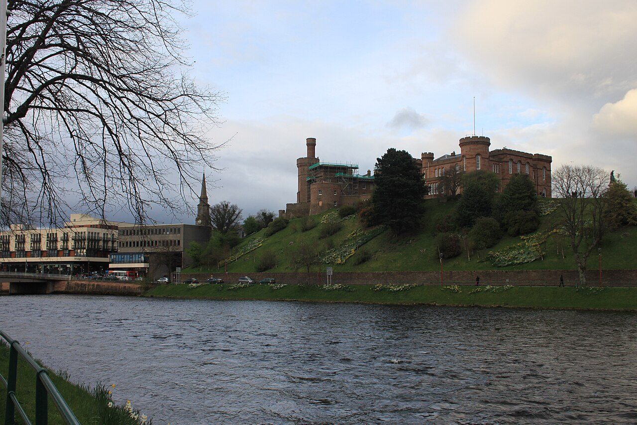Inverness Castle above the River Ness, with the town on the far bank.