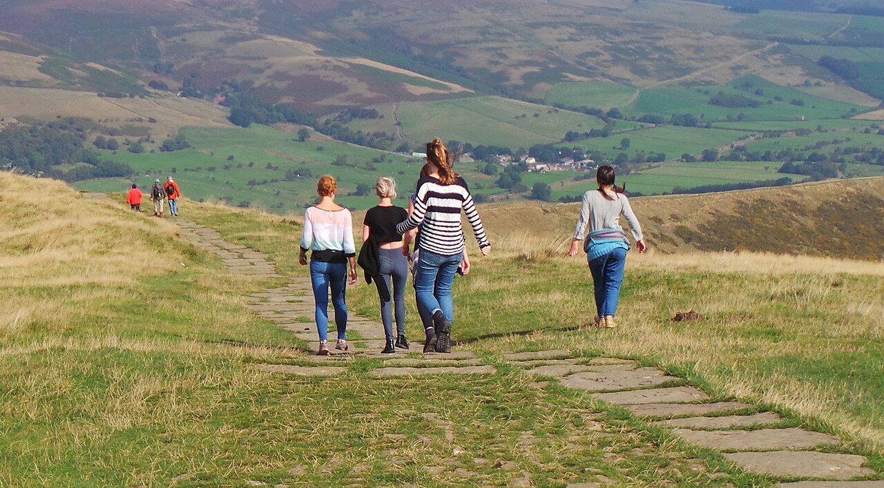 The ridge of Mam Tor in the Peak District, with a path along the skyline.